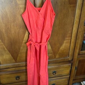 Red tank top Pants jumpsuit with tie belt size medium